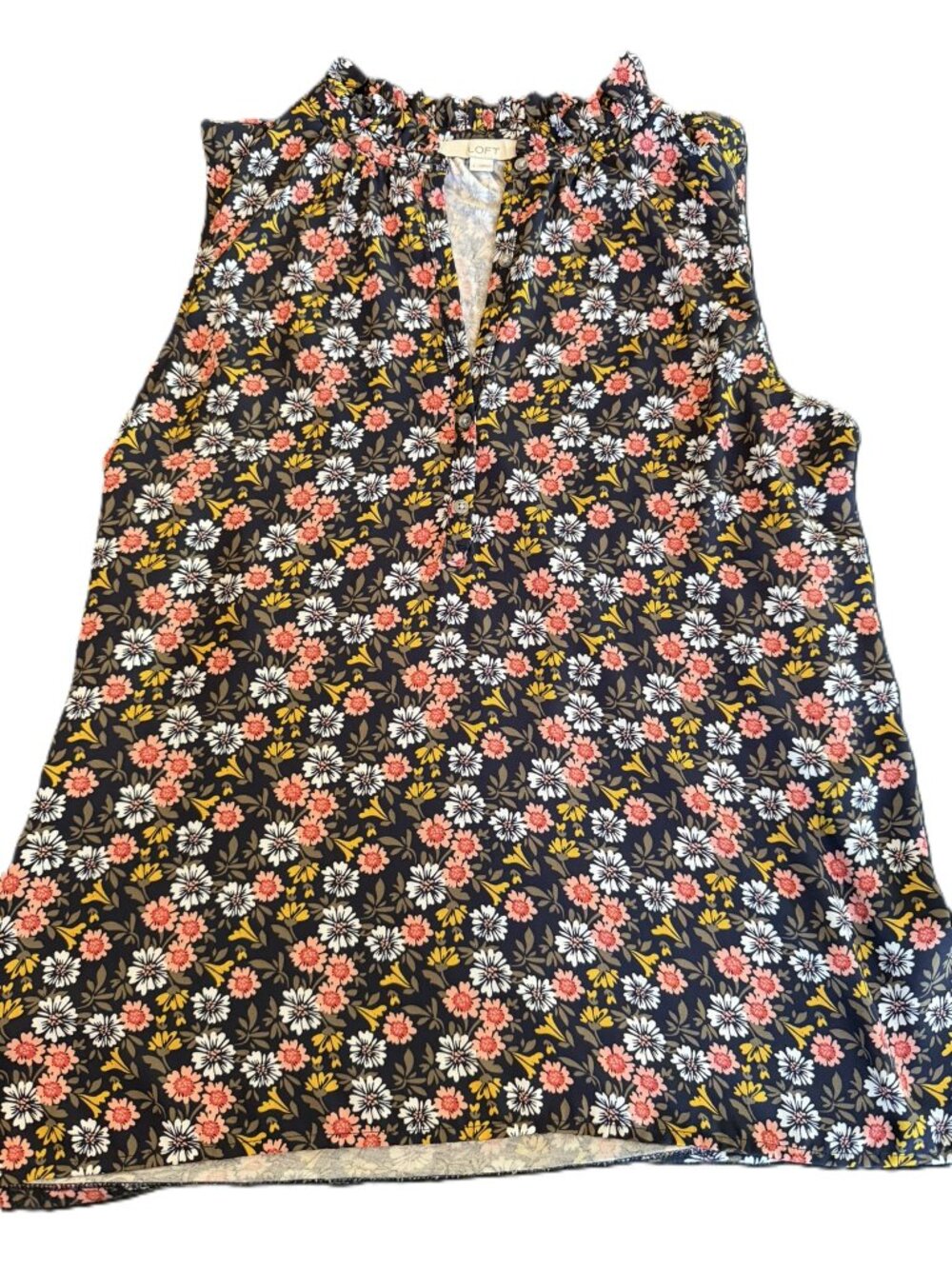 LOFT Pink Floral Print Sleeveless Blouse Size L